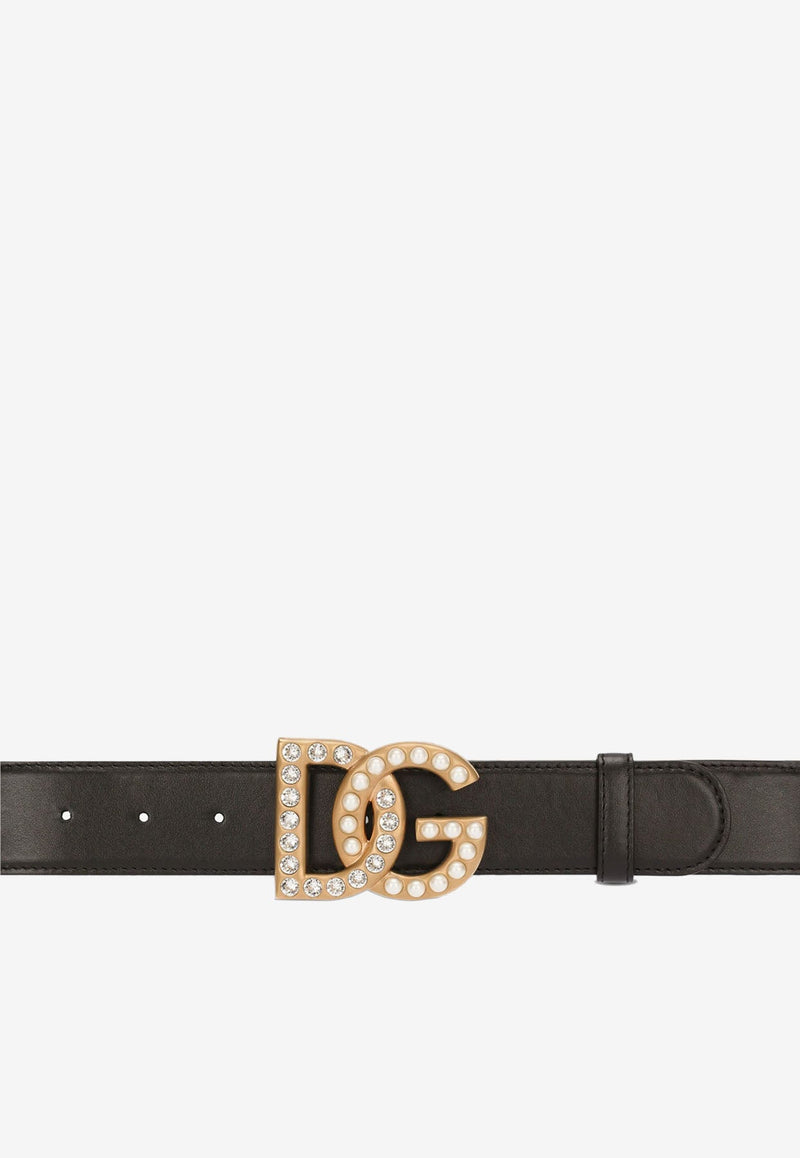 Embellished DG Logo Buckle Belt in Calf Leather