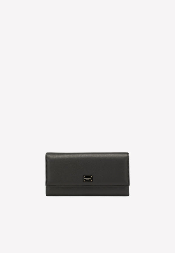 Logo Plate Wallet in Calf Leather