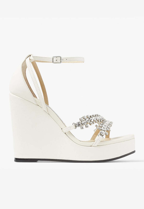 Bing Wedge 120 Crystal Straps Sandals in Nappa Leather