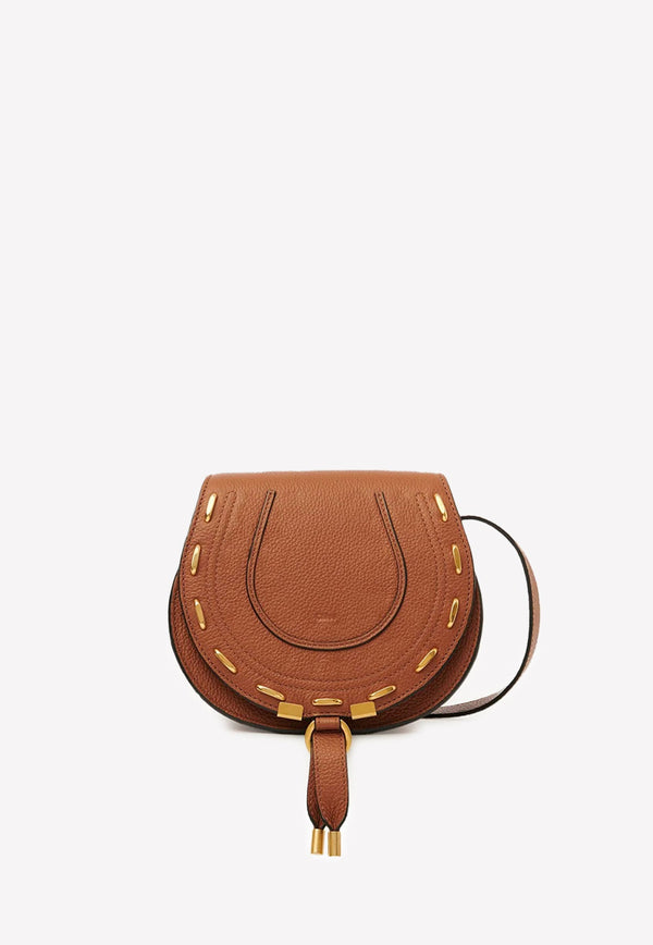 Small Marcie Saddle Bag in Grained Leather with Gold-Tone Studs