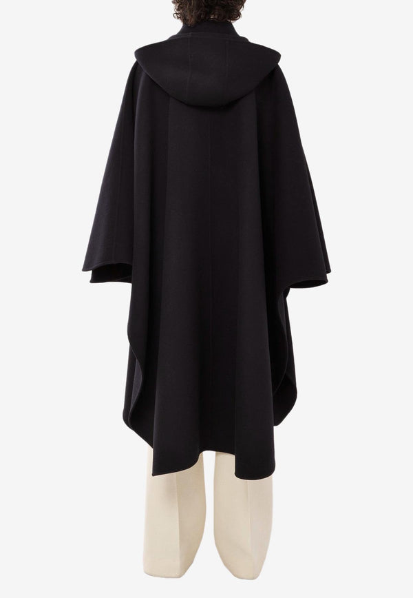 Chloé Hooded Cape Coat in Wool and Cashmere CHC23WMA05071001 BLACK