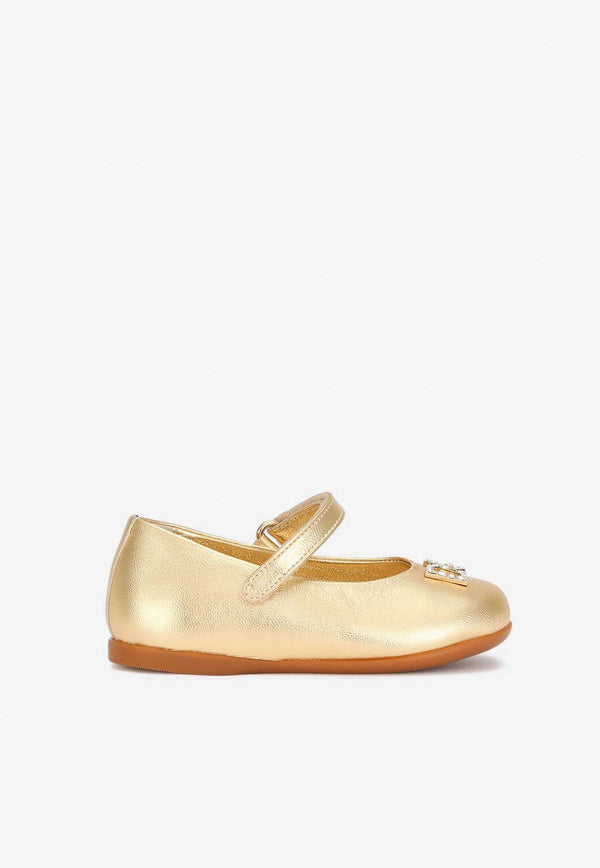 Baby Girls Mary Jane Metallic Leather Ballerinas