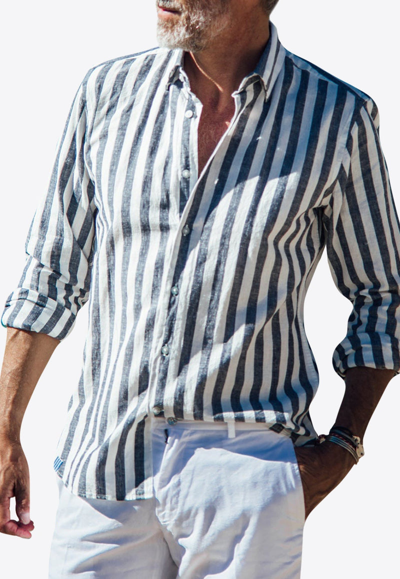 Divin Button-Up Stripe Shirt in Linen