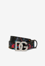 Boys DG Logo Color Splash Print Belt in Calf Leather