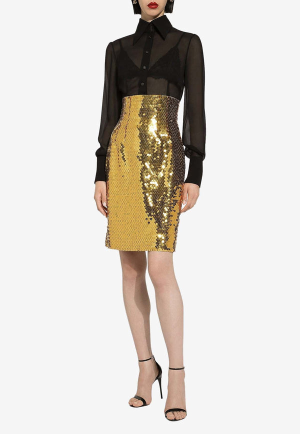 High-Waisted Sequin Midi Skirt