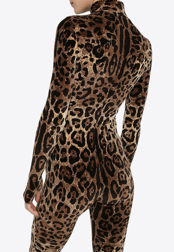 Leopard Print High-Neck Jumpsuit