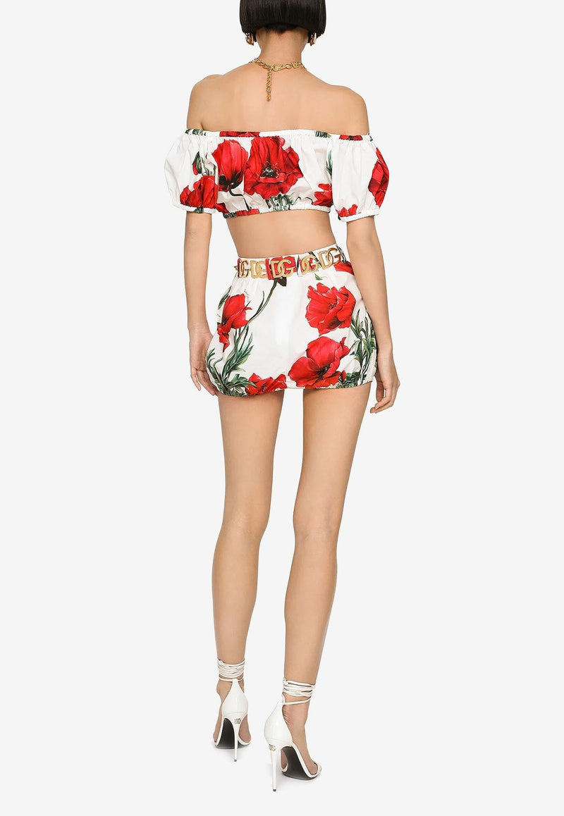 Poppy-Print Cropped Top