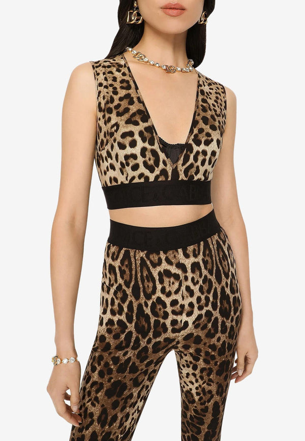 Leopard-Print Charmeuse Cropped Top