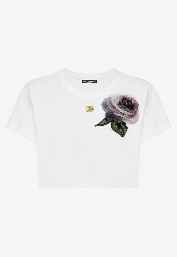Floral Appliqué Short-Sleeved T-shirt