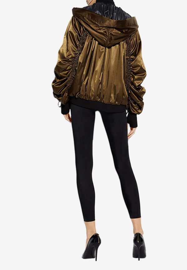 Shiny Technical Duchesse Ruched Hooded Jacket