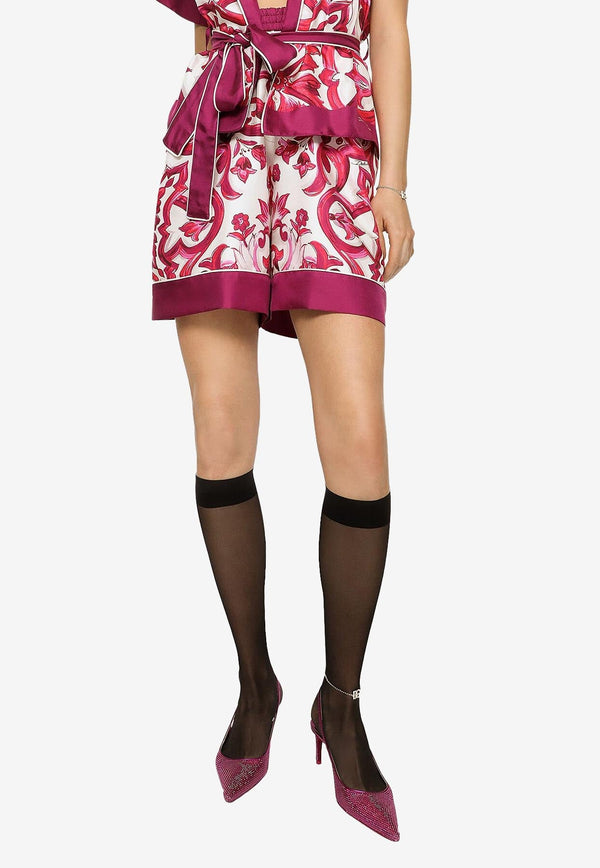 Majolica Print High-Waist Silk Twill Shorts