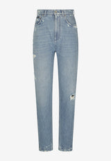 High-Waist Distressed Jeans