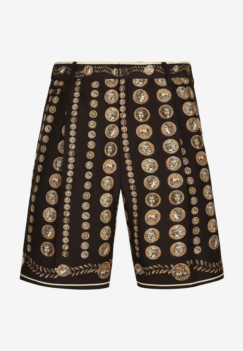 Coin Print Bermuda Shorts in Silk