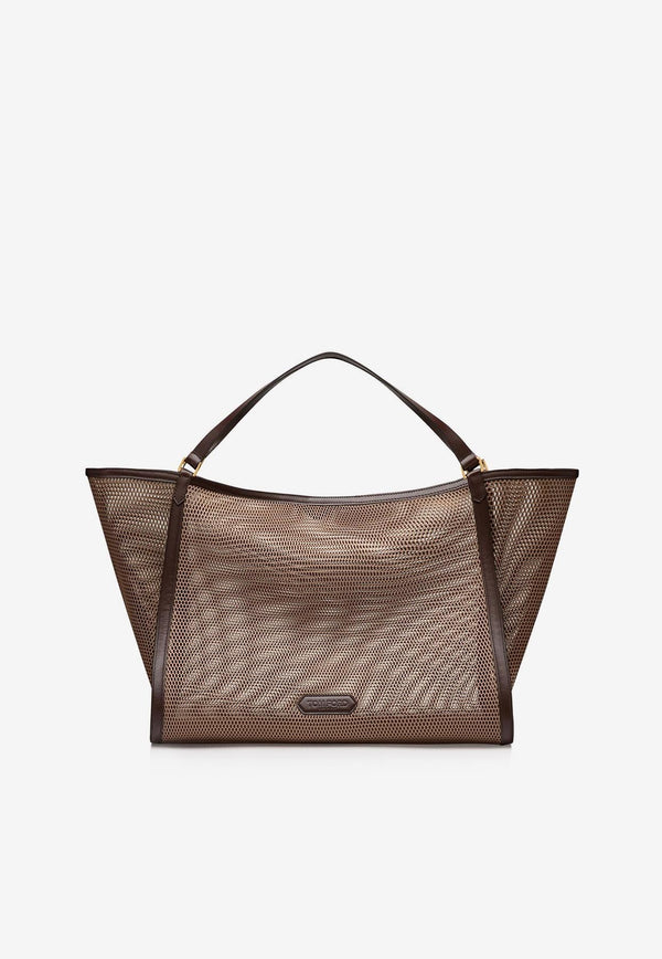 Large Tote Bag in Mesh and Leather