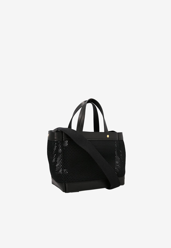 Small Logo Patch Tote Bag in Leather and Mesh
