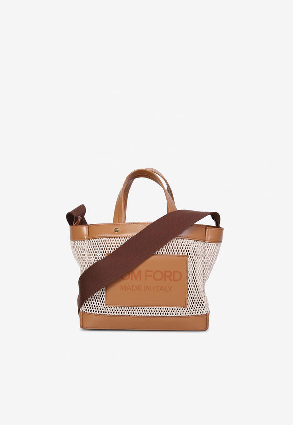 Small Logo Patch Tote Bag in Leather and Mesh
