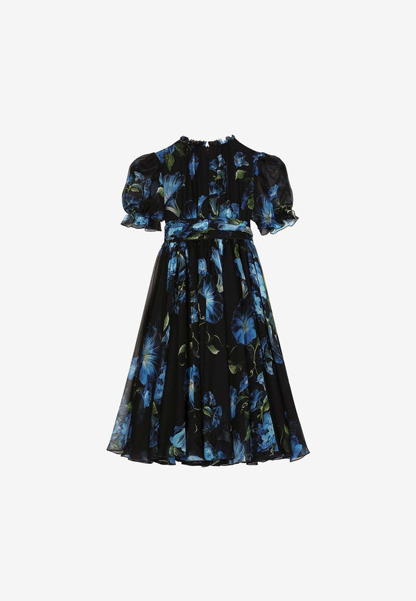Girls Bluebell Print Silk Dress