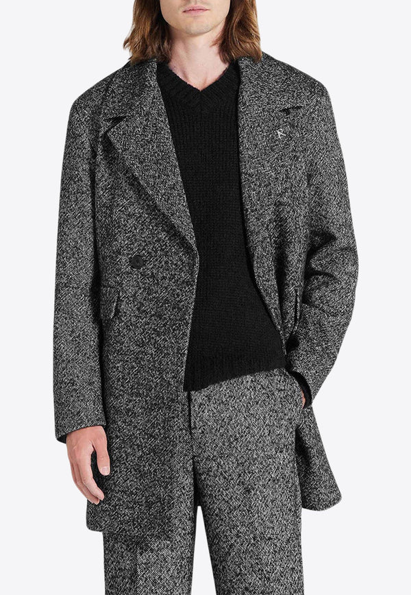 Double-Breasted Short Coat in Wool Blend