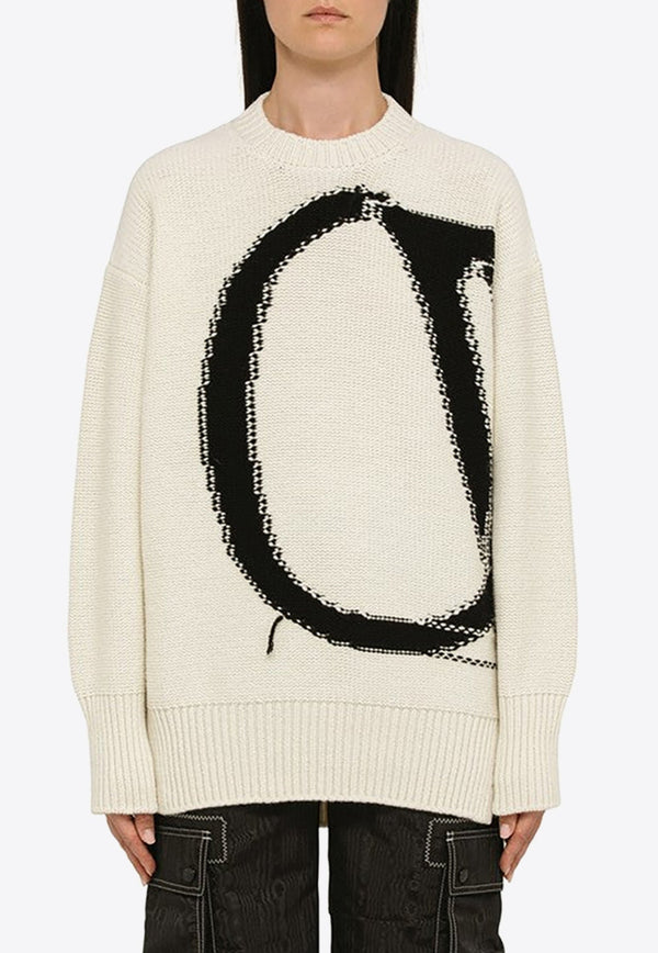 Intarsia Knit Oversized Wool Sweater