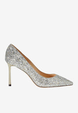 Jimmy Choo Romy 85 Pointed Glittered Pumps Champagne ROMY 85 CGF CHAMPAGNE