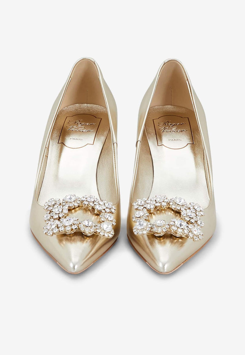 65 Crystal-Embellished Buckle Pumps in Nappa Leather