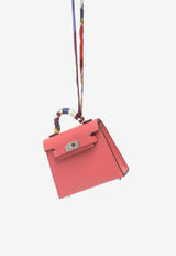 Kelly Twilly Bag Charm in Rose Lipstick Tadelakt with Printed Silk Strap