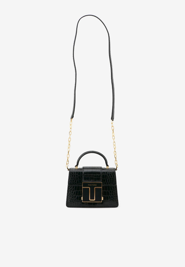 Mini 001 Top Handle Bag in Croc-Embossed Leather