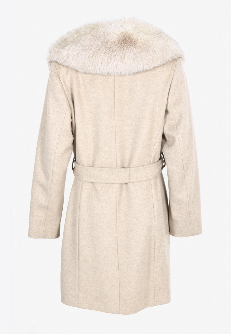 Fox Fur Trimmed Belted Wool Coat