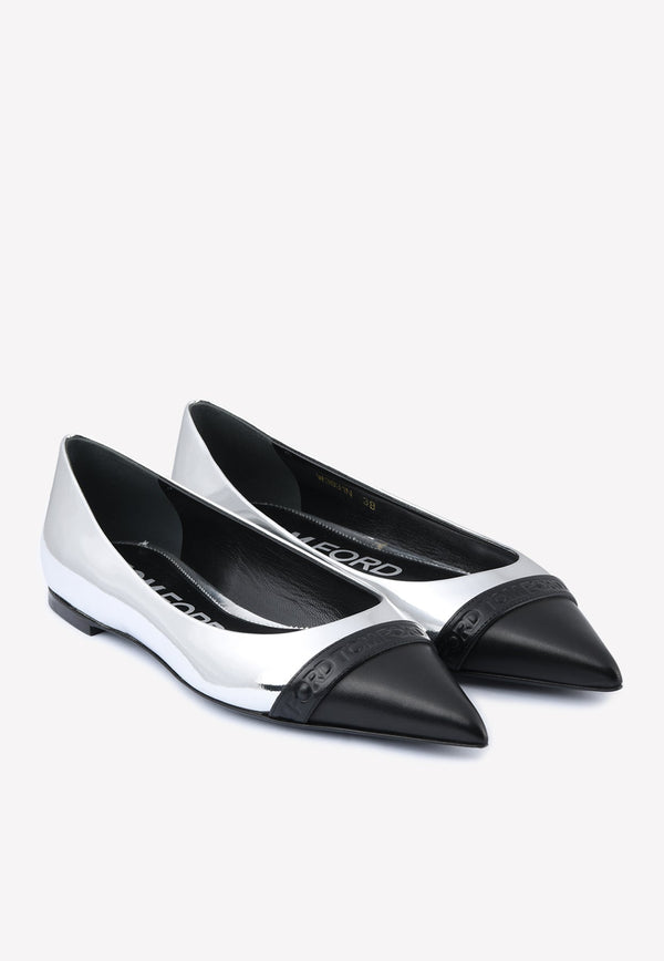 Cap-Toe Ballet Flats in Mirror Leather