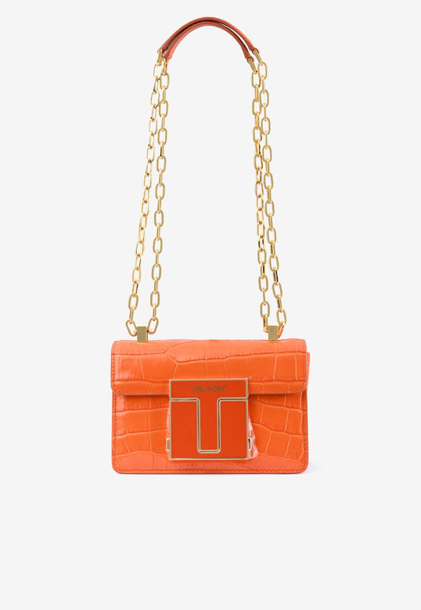 Mini 001 Chain Shoulder Bag in Croc-Embossed Leather