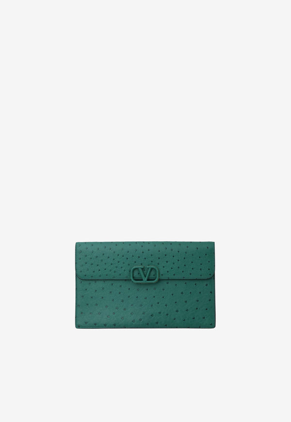 Large VLogo Envelope Clutch in Ostrich Leather