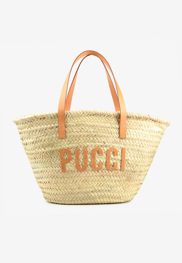 Large Basket Tote Bag with Logo Patch