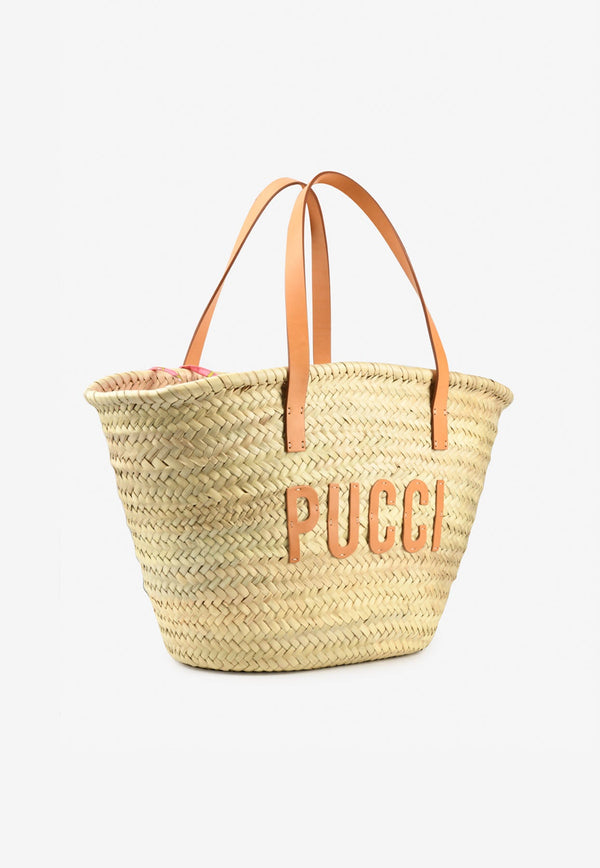 Large Basket Tote Bag with Logo Patch