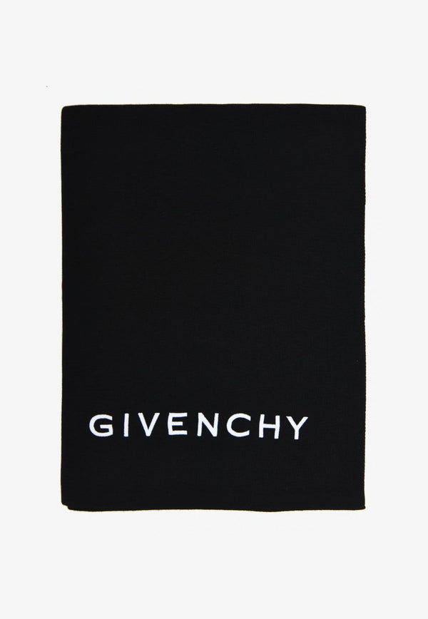 Logo-Embroidered Wool Scarf
