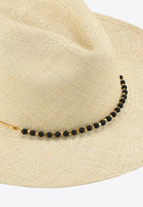 Lea Hat in Straw with Black Lava Stones