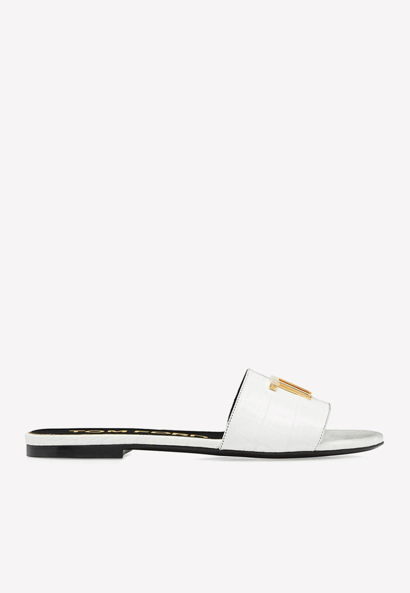 TF Slides in Croc Embossed Leather