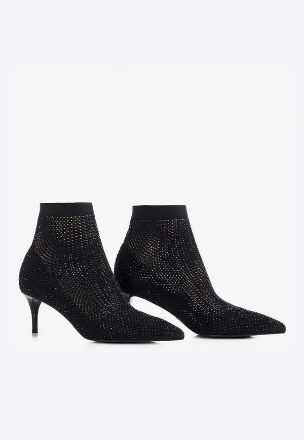 Gilda 60 Crystal Studded Ankle Boots in Leather and Mesh