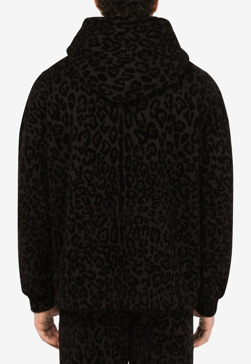 Leopard Print Cotton Hooded Sweatshirt